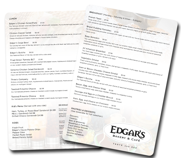 Examples of Custom Menu Cards by Plastic Printers, Inc.