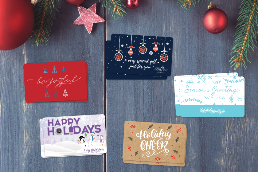 Holiday gift cards designed by Plastic Printers