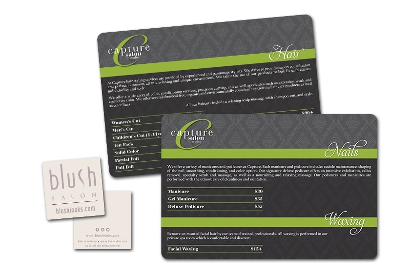 Salon menu and hair stylist business cards