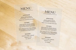 Clear Plastic Menus for a Three Course Meal