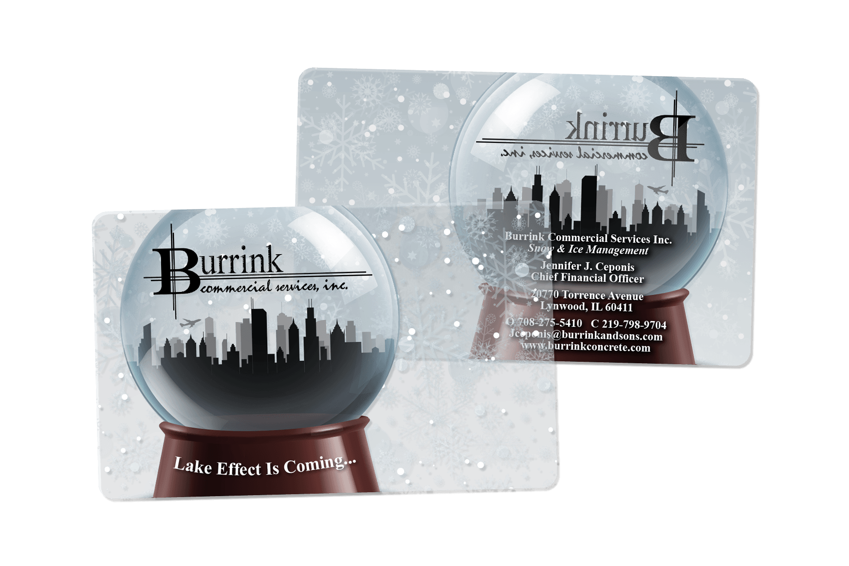 Clear Business Cards By Plastic Printers   Business Card Clear Snow Globe Burrink Commercial Services HS108685 Compressor 