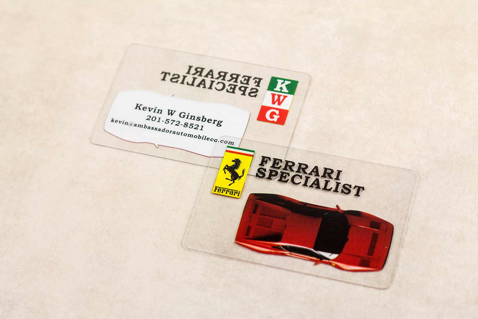 Ambassador Automobile Co KWG Ferrari Specialist Clear Business Cards