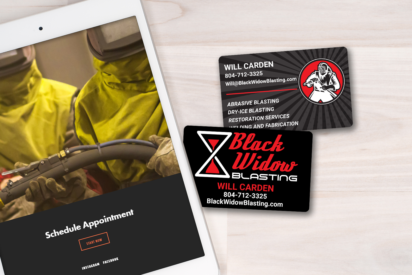 Black Widow Blasting Business Cards