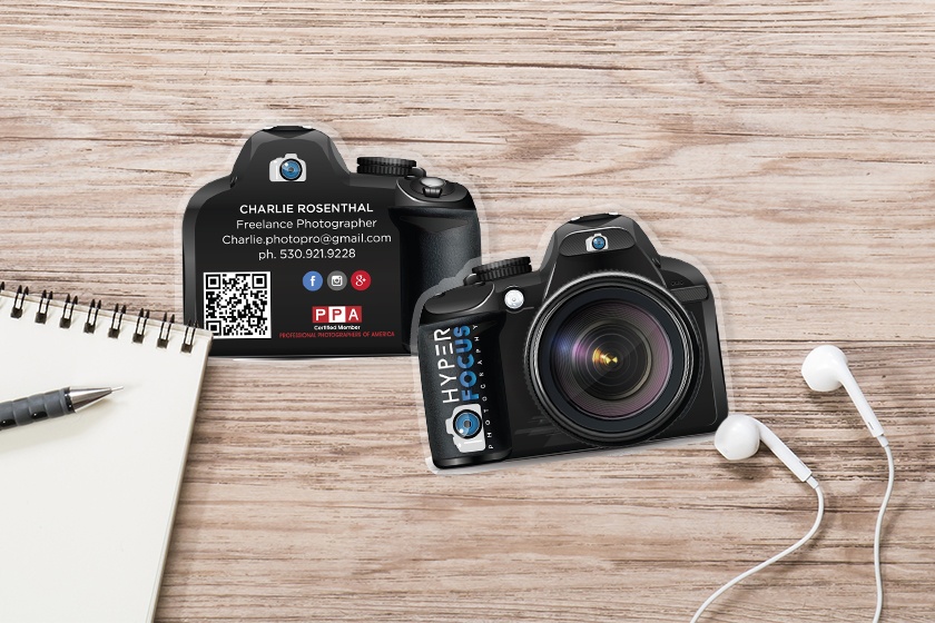 Hyper Focus Photography Camera Shaped Business Card