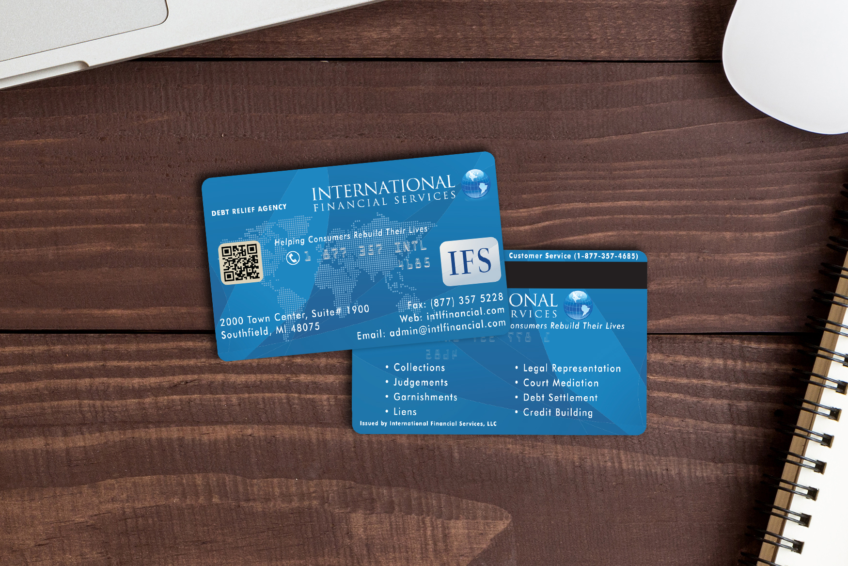 International Financial Services Embossed Business Cards