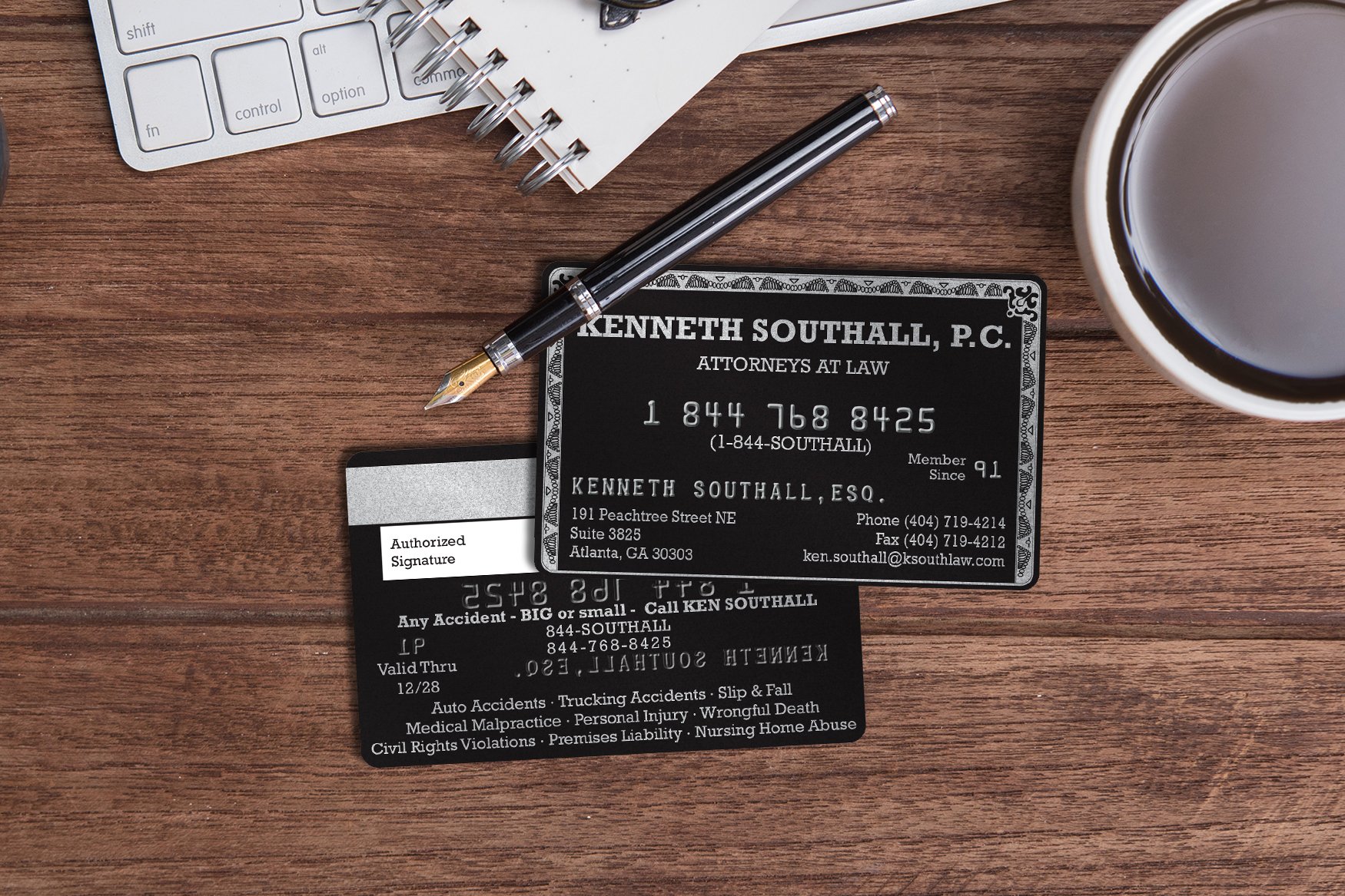 Kenneth Southall Attorney Embossed Business Cards