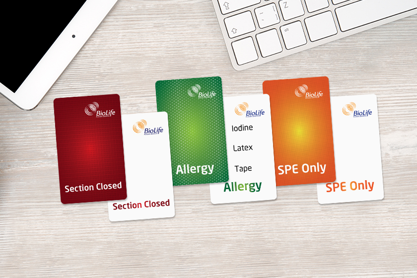 BioLife Plasma Section and Allergy Cards