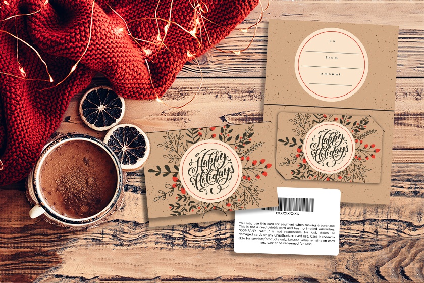 Happy Holidays Kraft Paper Design Gift Card and Gift Card Holder