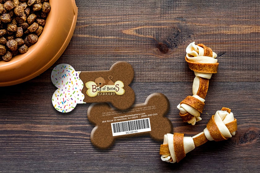 Dog Bone Shaped Gift Card with Barcode