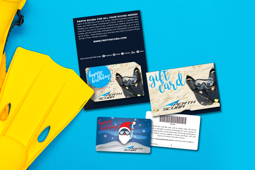 Perth Scuba Gift Cards with Matching Gift Card Holders