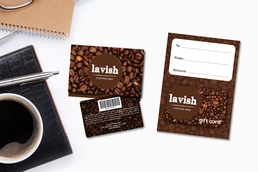 Lavish Coffee Bar Gift Cards with Custom Gift Card Holder