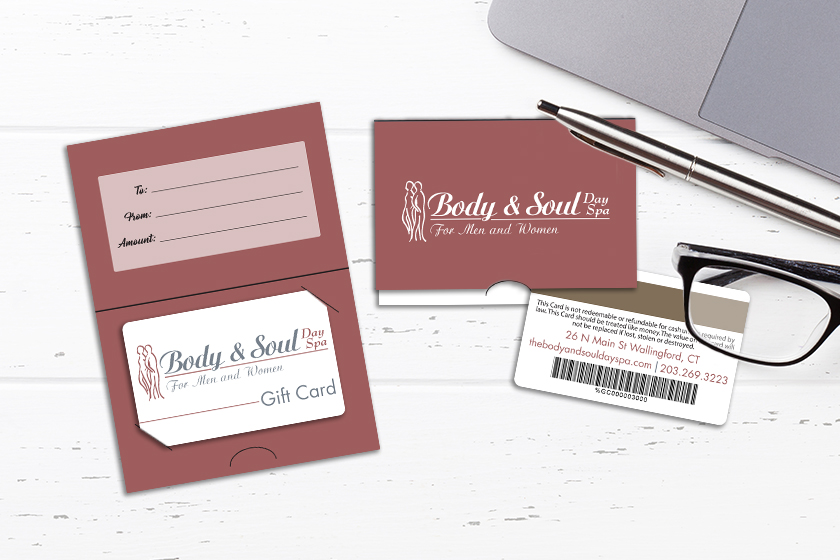 Body & Soul Day Spa Gift Cards with Custom Gift Card Holders