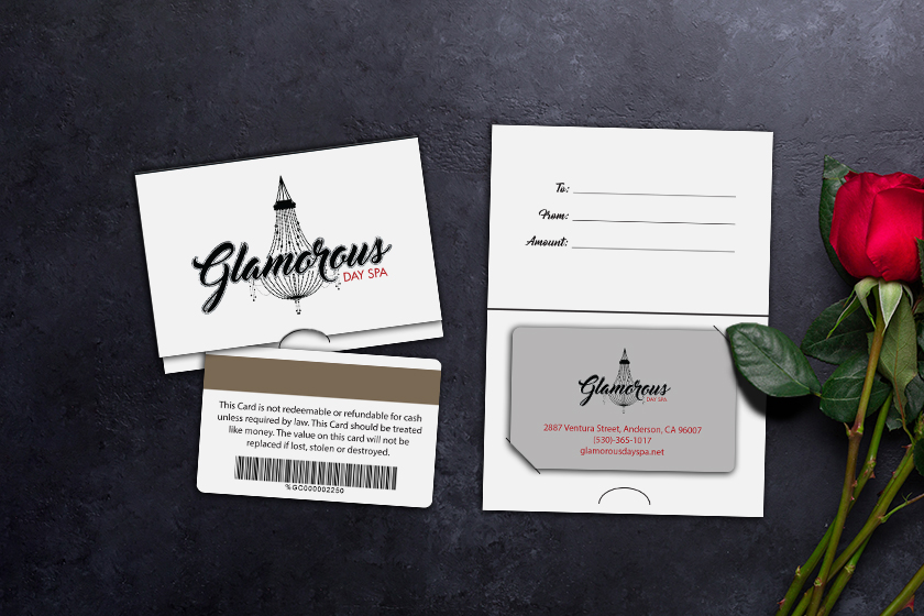 Glamorous Day Spa Gift Cards with Custom Gift Card Holders