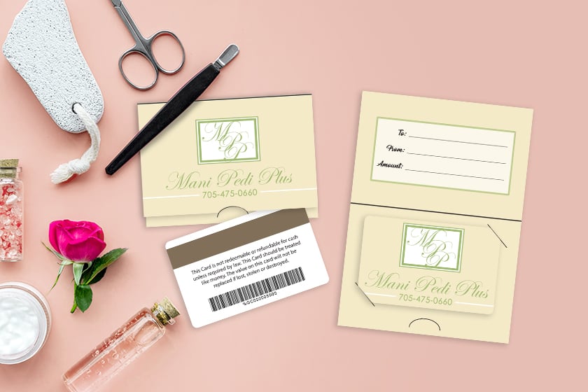 Mani Pedi Plus Gift Cards with Custom Gift Card Holders