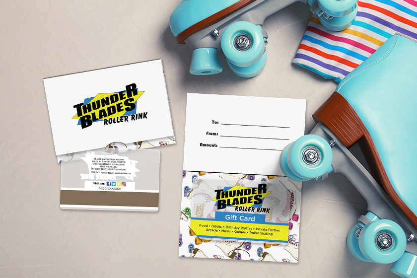 Thunder Blades Roller Rink Gift Cards with Custom Gift Card Holder