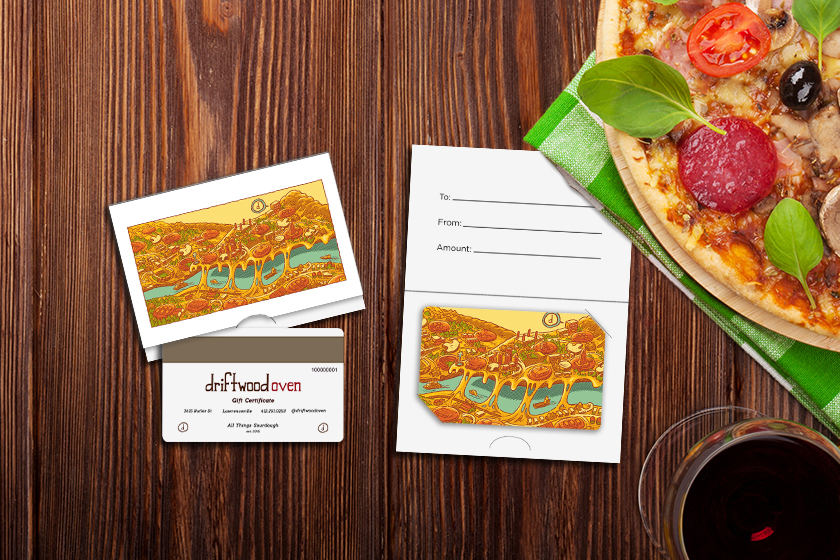 Driftwood Oven Pizza Gift Cards with Matching Gift Card Holders