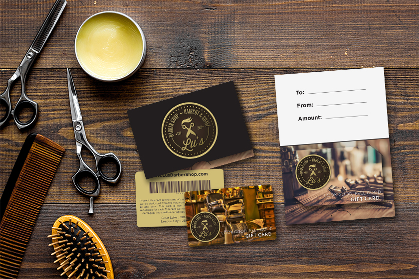 Lu's Barber Shop Haircut & Shave Gift Cards and Matching Gift Card Holders