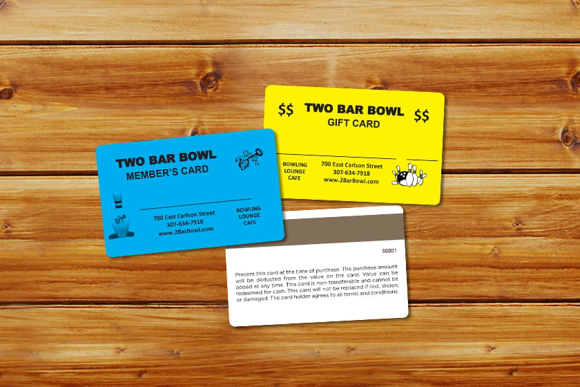 Two Bar Bowl Gift Cards and Member's Card