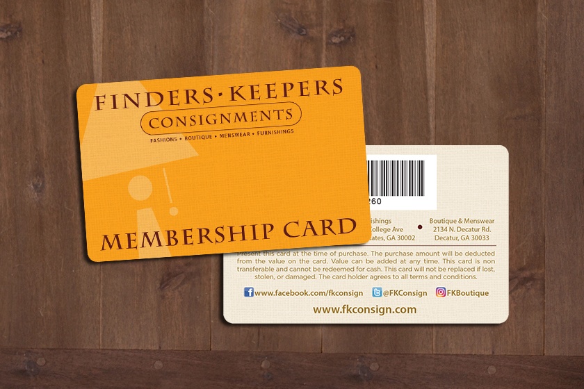 Finders Keepers Consignments Membership Cards