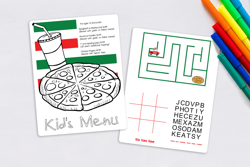 Pizza Restaurant Kids Menu