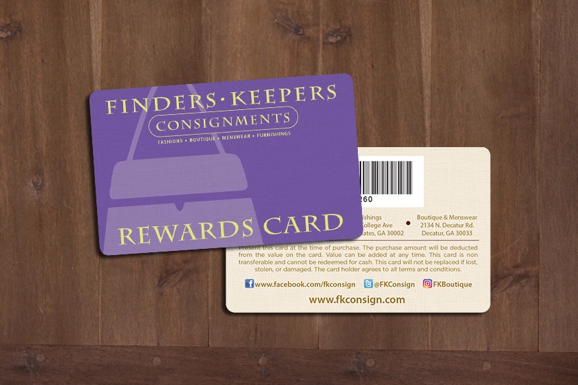 Finders Keepers Consignments Rewards Cards with Barcode