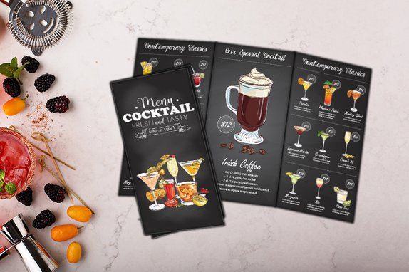 Tri-fold cocktail menu